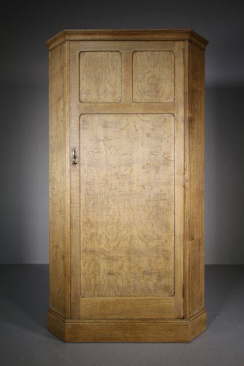 Edwardian Antique Oak Heals Corner Wardrobe - Labelled