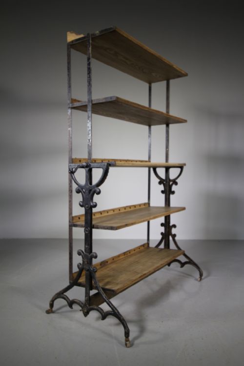 English 19th C Iron & Oak Metamorphic Antique Shelving