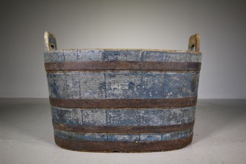 Large 19th Century Coopered Tub in Original Blue Paint