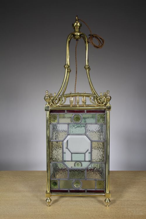 Huge English 19th Century Antique Brass & Glass Lantern