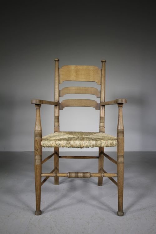 Unusual Model Antique Oak Armchair by William Birch