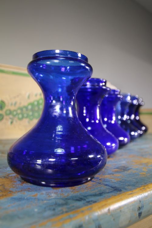 Set of Six Bristol Blue Glass Antique Hyacinth Vases