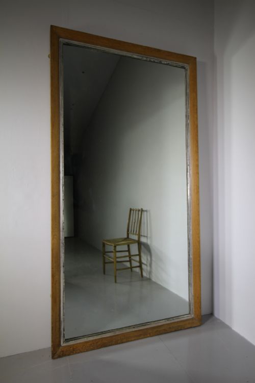 Large English 19th Century Antique Oak & Silver Gilt Mirror