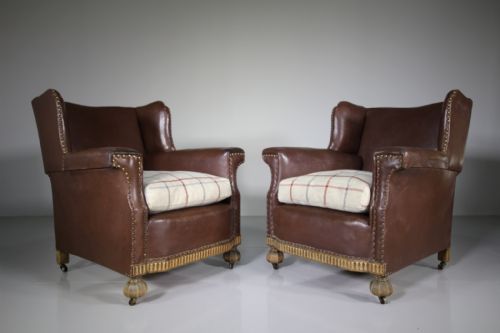 Pair of English 1930'S Brown Leather Armchairs