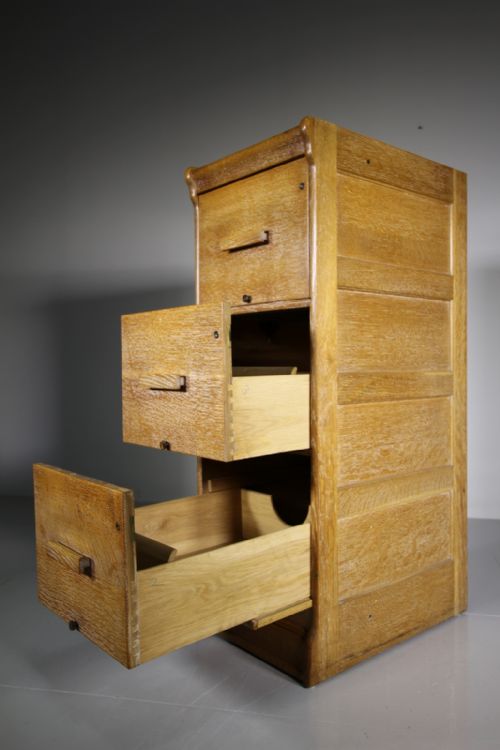 English 1930'S Pale Oak Filing Cabinet