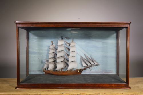 Large 19th Century Antique Ship Diorama in Case