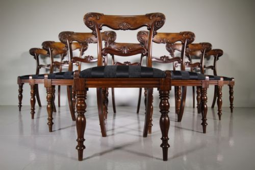 Set of Eight English Antique Mahogany Dining Chairs
