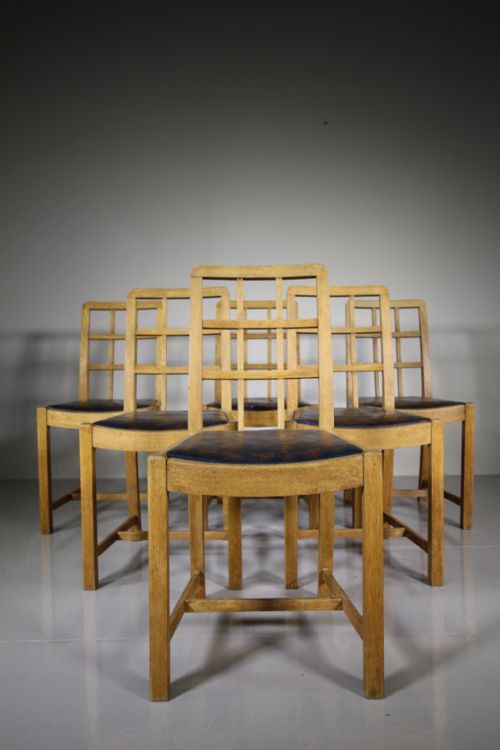 Set of Six 1930'S Oak & Leather Dining Chairs