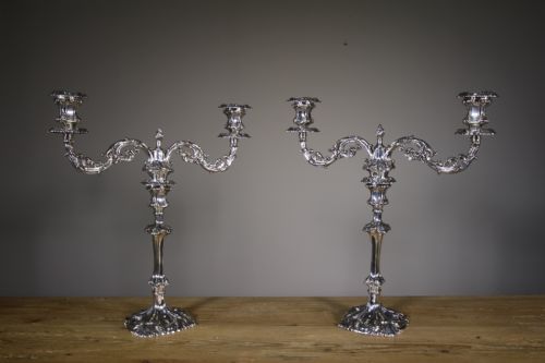 Pair of Large Walker & Hall Antique Silver Plate Candelabra