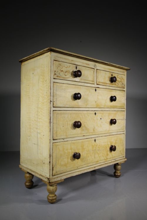 English Original Painted Pine Antique Chest of Drawers