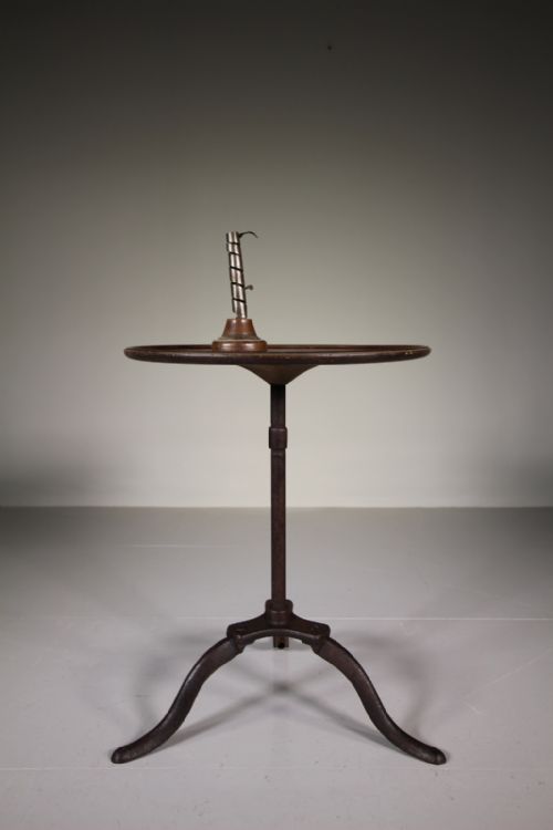 19th Century English Antique Iron & Oak Tripod Table