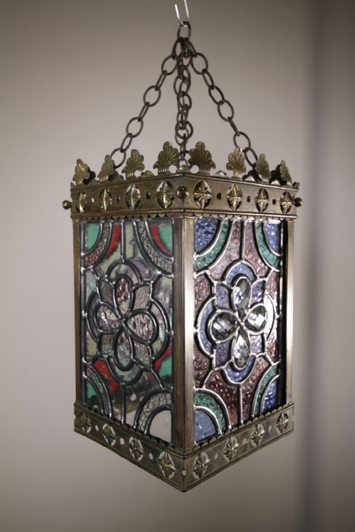 English 19th Century Antique Leaded Glass Lantern