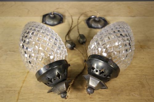 Pair of Antique Holophane Pagoda Glass Light Fittings