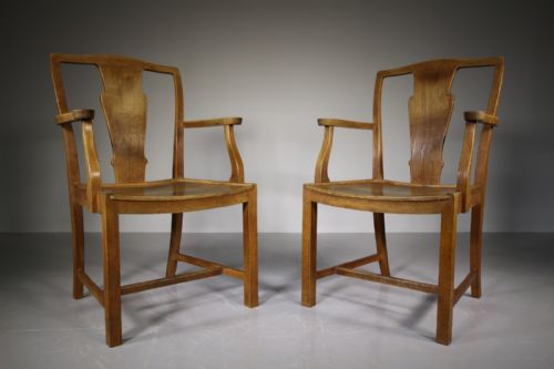Pair of Heals Antique Oak Armchairs
