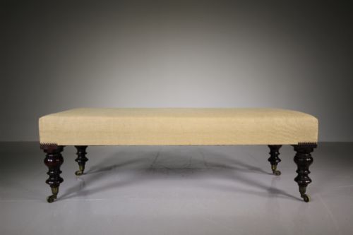 Large 19th Century Antique Upholstered Footstool