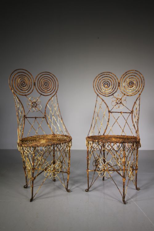 Pair of English 19th Century Antique Wire Work Chairs