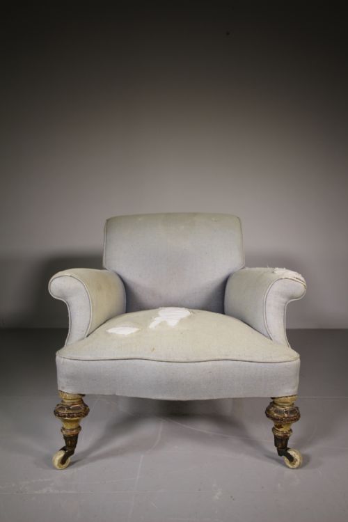 English 19th Century Antique Armchair with Gilt Legs