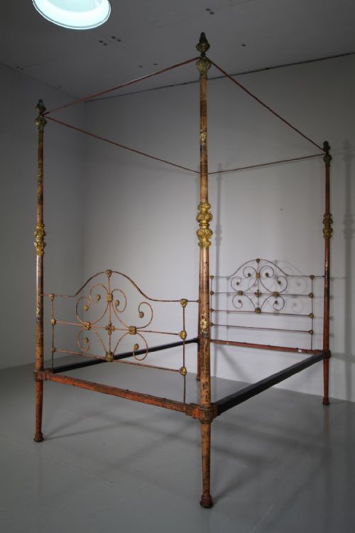 Beautiful English Antique Toleware Double Four Poster Bed