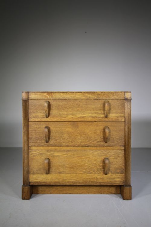 1930'S Heals of London Odeon Oak Three Drawer Chest