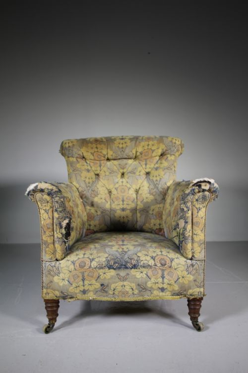 English 19th Century Antique Armchair in William Morris Fabric

