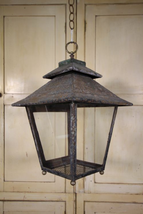 19th Century English Antique Tin Hanging Lantern