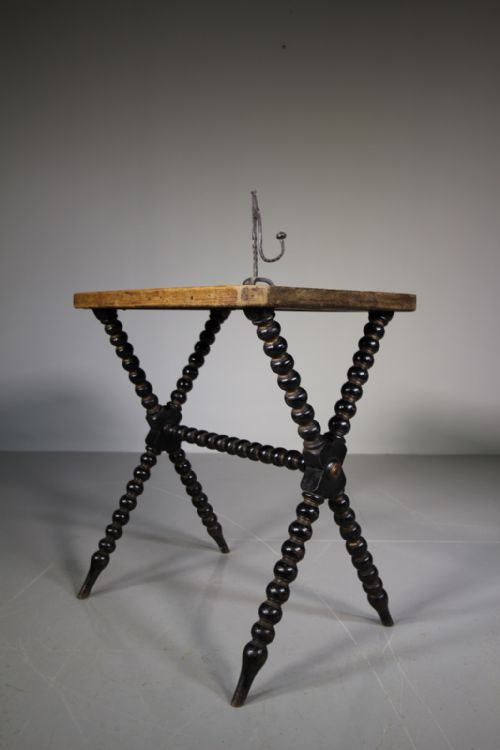 English 19th Century Antique X Frame Bobbin Table