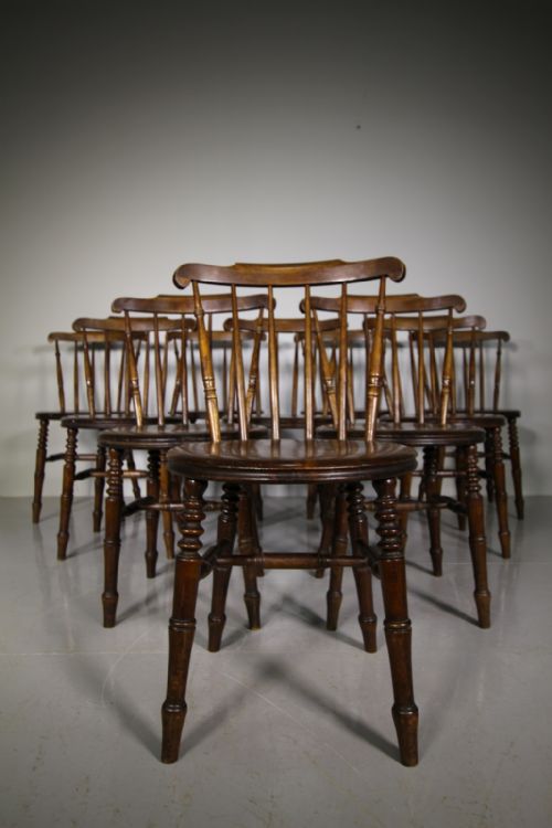 Set of Twelve 19th Century Antique Penny Windsor Dining Chairs