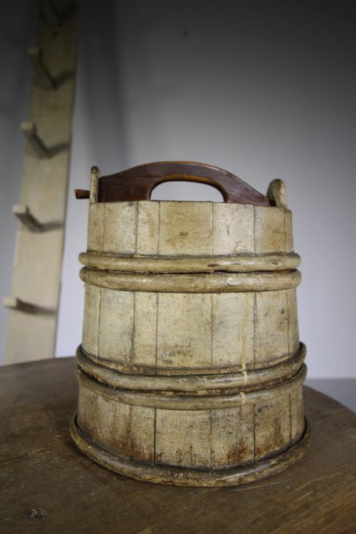 Antique Treen Willow Banded Tub in Original Paint