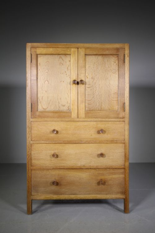 Heals Antique Oak Tallboy Cupboard - Labelled