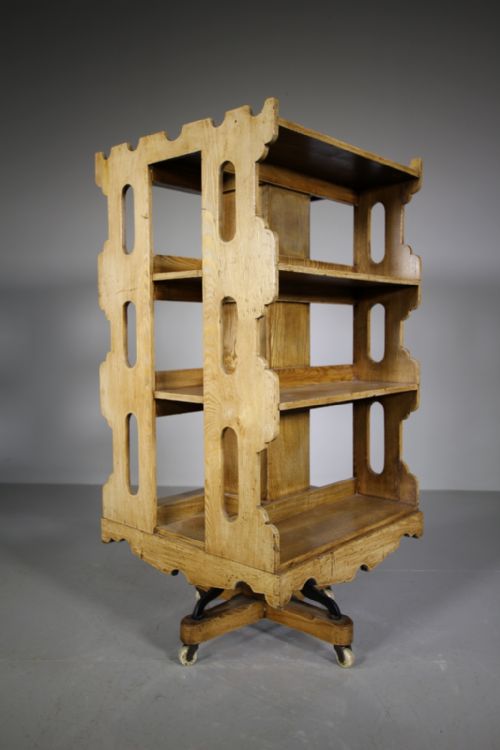Large 19th Century Antique Revolving Bookcase in Pale Ash