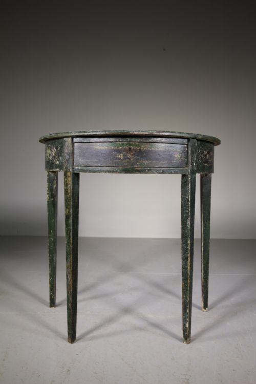 English 19th Century Antique Demi Lune Table in Original Paint
