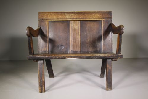 Primitive 17th Century Antique Oak Settle Seat
