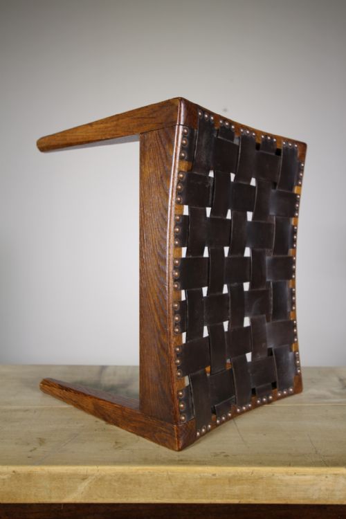 1930'S Arthur Simpson Oak & Leather Stool - Labelled