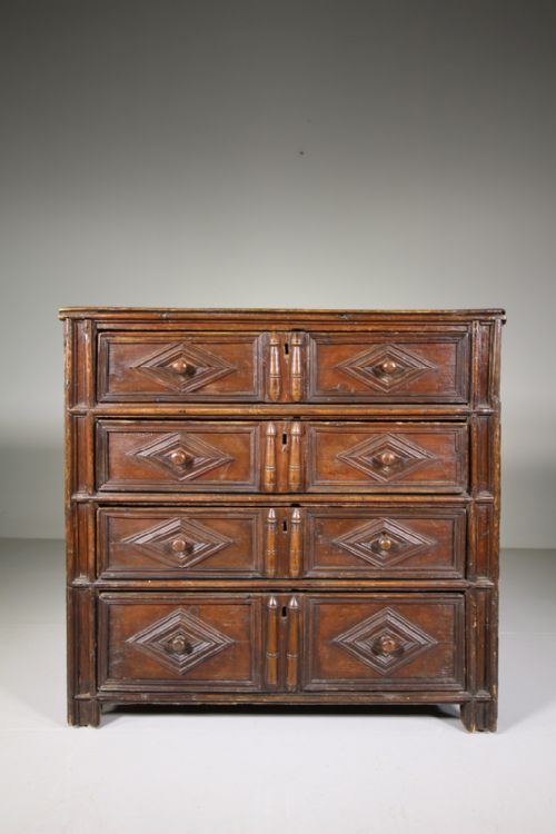 Wonderful 17th Century Antique Geometric Pine Chest of Drawers