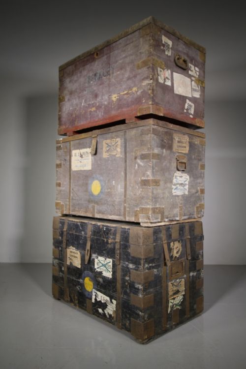 Three English 19th C Antique Military Campaign Travelling Trunks