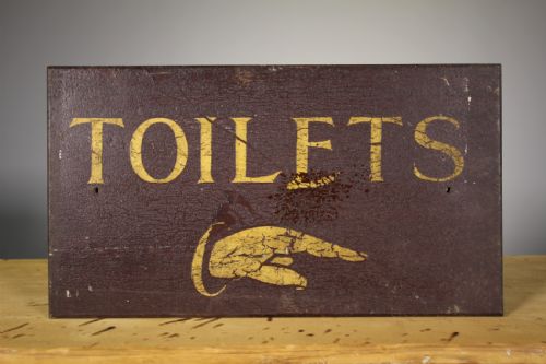 19th Century English Antique Toilets Sign in Original Paint
