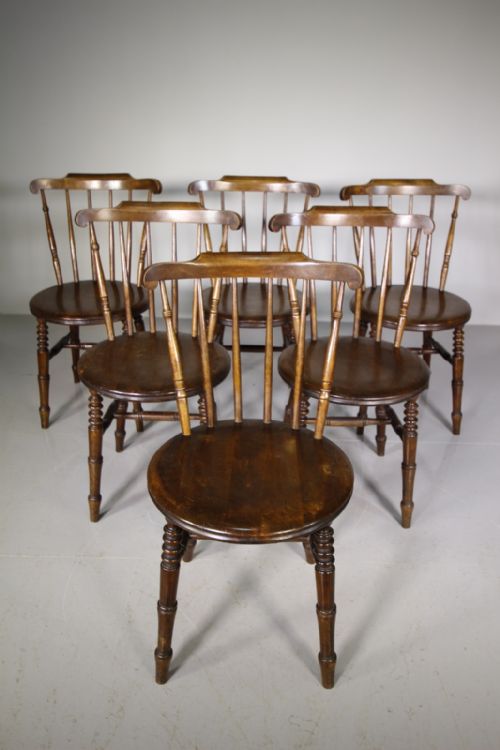 Set of Eight 19th Century Antique Penny Windsor Dining Chairs