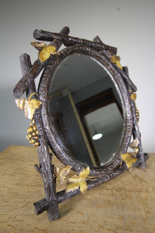 19th Century Antique Black Forest Mirror -Freestand or Hang