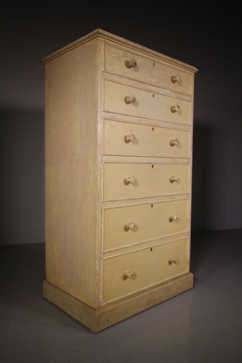 Tall Original Painted Pine Antique Chest of Drawers