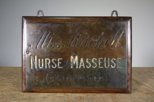 Edwardian Antique Door Sign Nurse & Masseuse