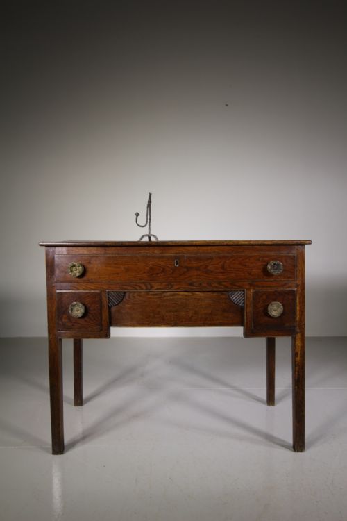 Georgian Antique Bow Front Welsh Side Table in Oak