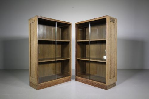 Pair of 1930'S English Oak Glazed Bookcases