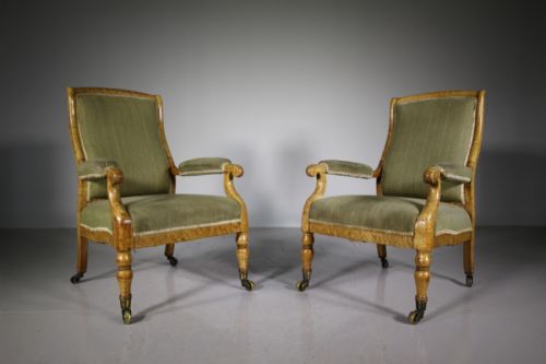 Pair of English 19th Century Antique Maple Armchairs