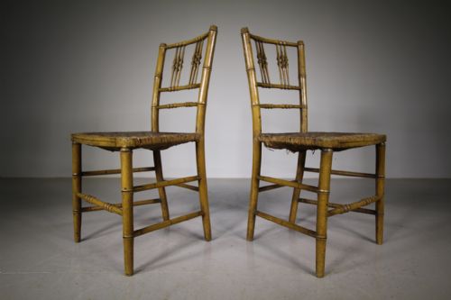 Pair of Regency Antique Simulated Bamboo Chairs in Paint