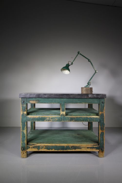 English 19th Century Antique Iron & Pine Work Bench Table