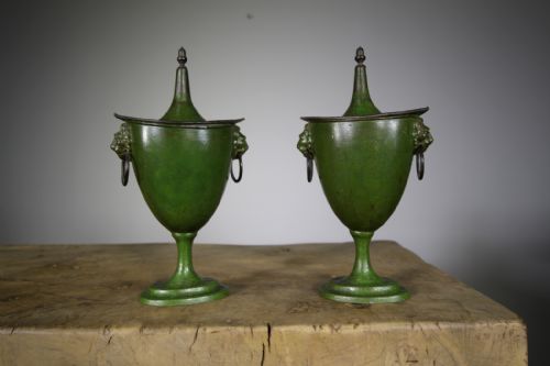 Pair of 19th Century Antique Toleware Chestnut Urns