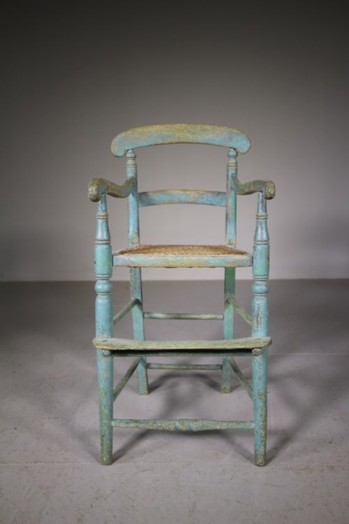 Antique Childs High Chair in Original Blue Paint