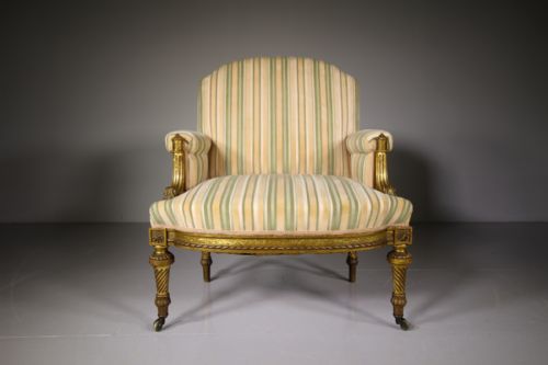 English 19th Century Antique Upholstered Gilt Armchair