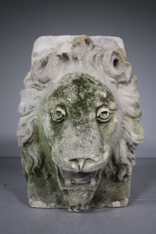 Large English Georgian Antique Stone Lions Head