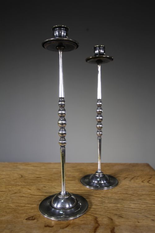 Pair of English 19th C Antique Silver Plated Candlesticks
